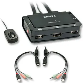 Lindy 2 Port HDMI 4K30 USB 2.0 and Audio Cable KVM Switch